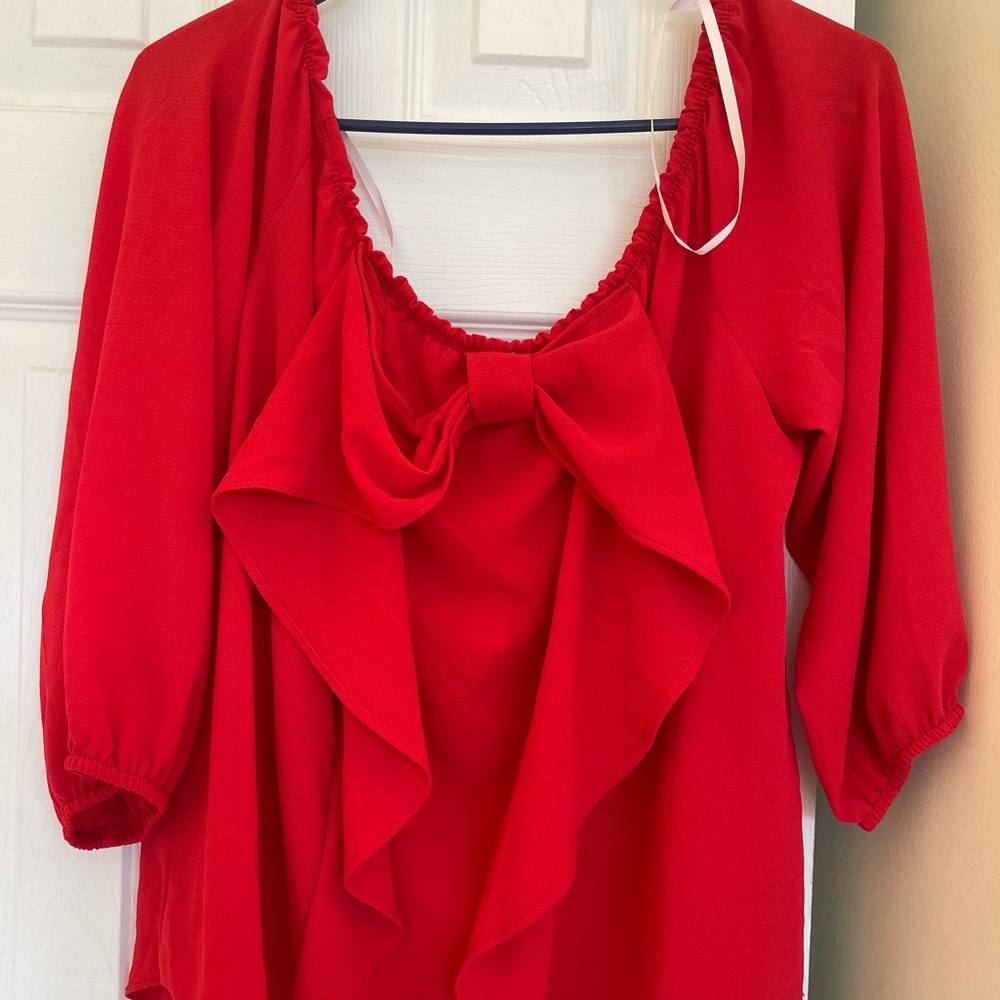 C Red Blouse With Bow In Back